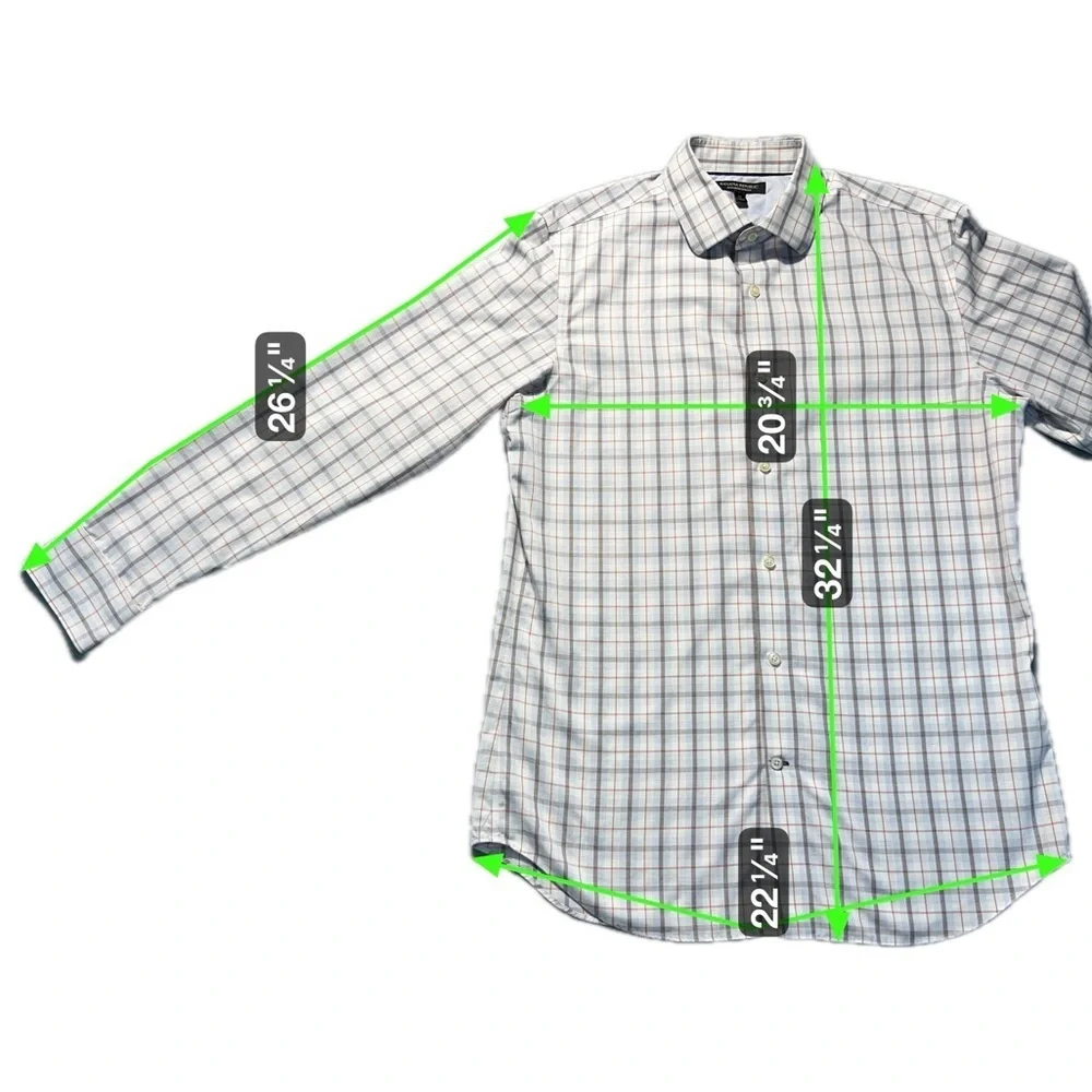 Banana Republic Men’s Medium Slim Fit Plaid Button-Up Shirt White Gray Non-Iron